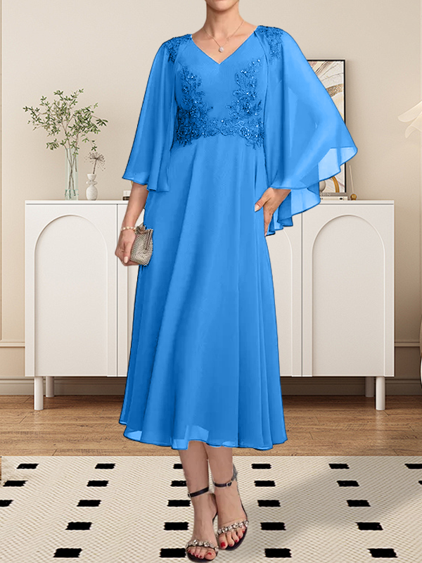 Vestido de gasa con encaje y escote en V, largo hasta la rodilla, para madre de la novia, con lentejuelas y abalorios