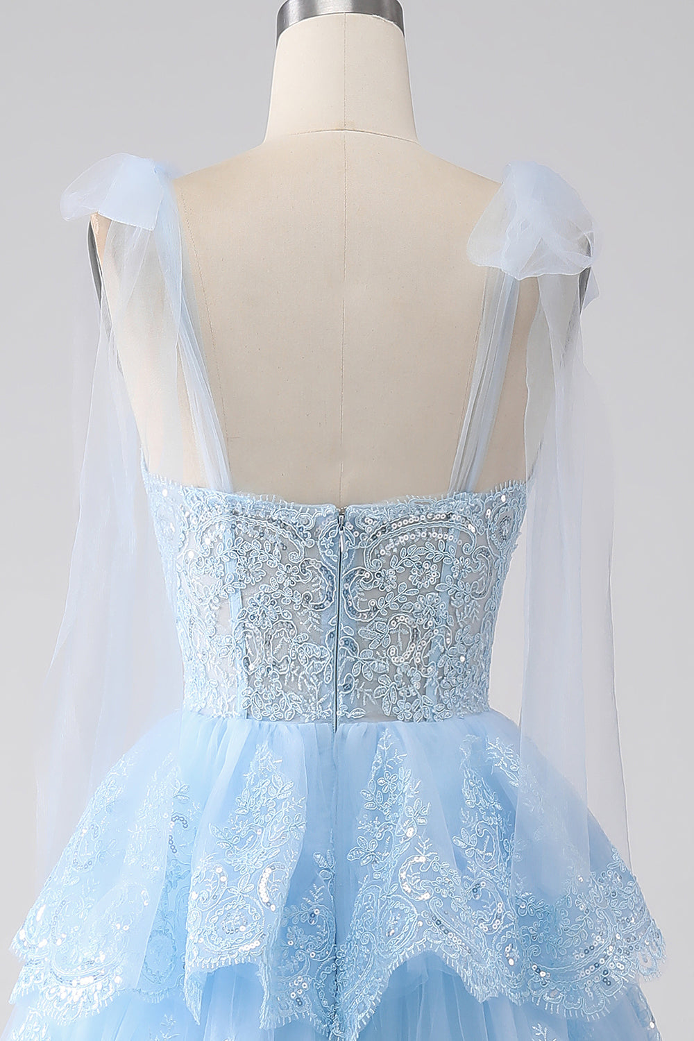 Princess Spaghetti Straps Tiered Corset Prom Dress with Appliques