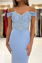 Vestidos de fiesta de sirena de gasa con hombros descubiertos y encaje, vestidos de noche