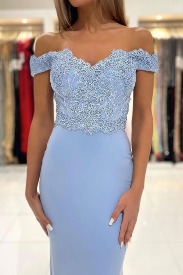 Vestidos de fiesta de sirena de gasa con hombros descubiertos y encaje, vestidos de noche