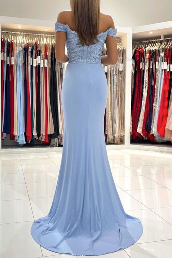 Vestidos de fiesta de sirena de gasa con hombros descubiertos y encaje, vestidos de noche