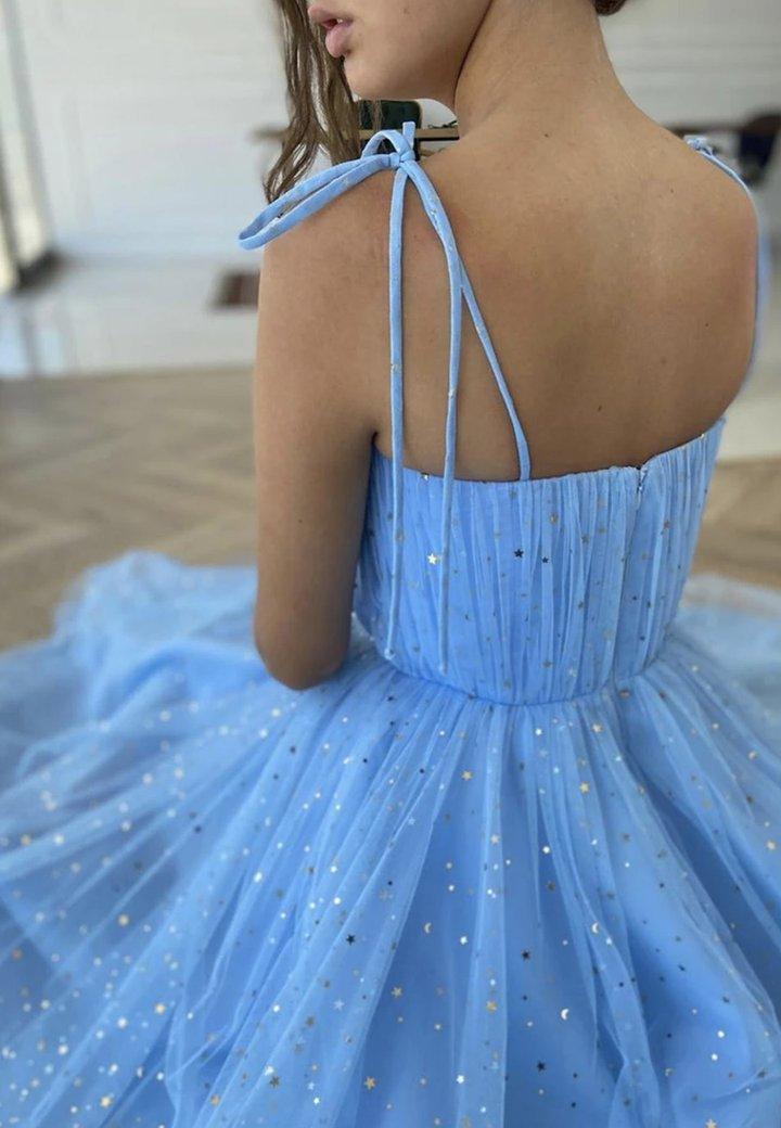 Tulle Sequins Tea Length Prom Dress Party Dress Homecoming Dress