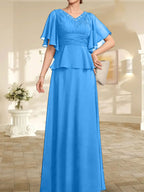 Vestido de gasa para madre de la novia, corte A, escote en V, largo hasta el suelo, con cuentas plisadas