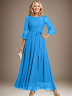 A-Linien-Kleid aus Chiffon mit Rundhalsausschnitt und Schleife, knöchellang, für die Mutter der Braut