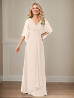 Langes Pailletten-Chiffon-Kleid in A-Linie mit V-Ausschnitt für die Mutter