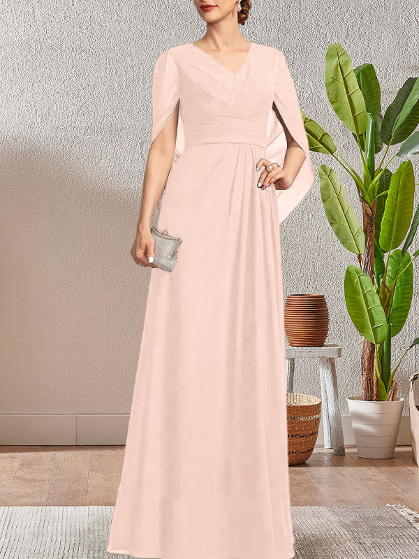Dunkelblaues, langes A-Linien-Kleid mit V-Ausschnitt für die Mutter der Braut