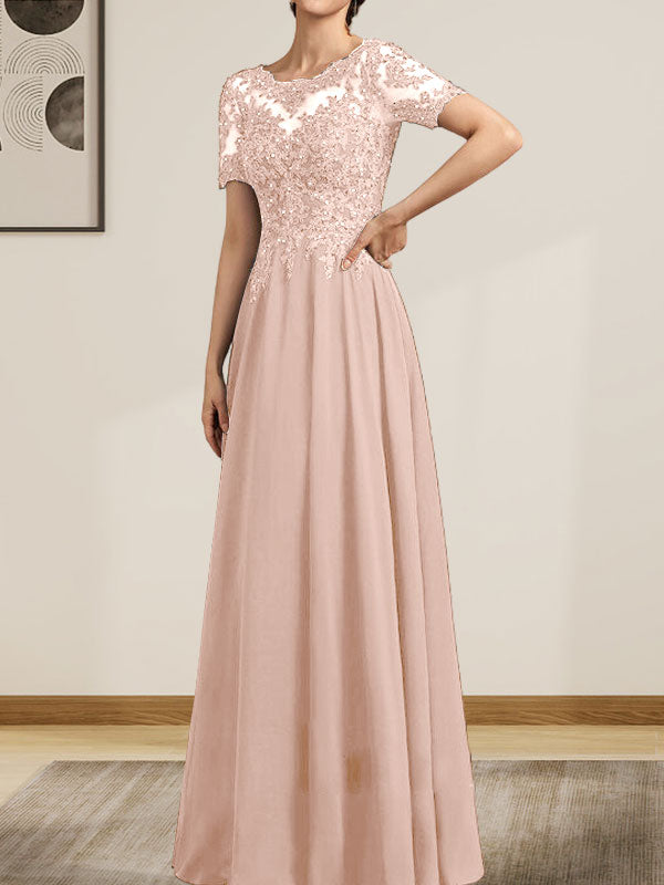 Vestido de gasa con encaje y lentejuelas para madre de la novia, largo hasta el suelo, con escote en A y ilusión