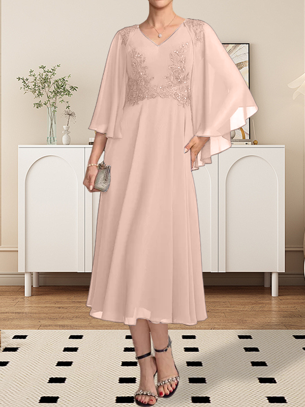 Vestido de gasa con encaje y escote en V, largo hasta la rodilla, para madre de la novia, con lentejuelas y abalorios