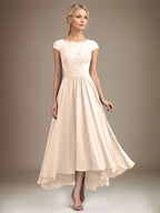 A-Linien-Kleid aus Chiffon mit asymmetrischem, plissiertem Spitzeneinsatz und Illusion-Ausschnitt für die Mutter der Braut 