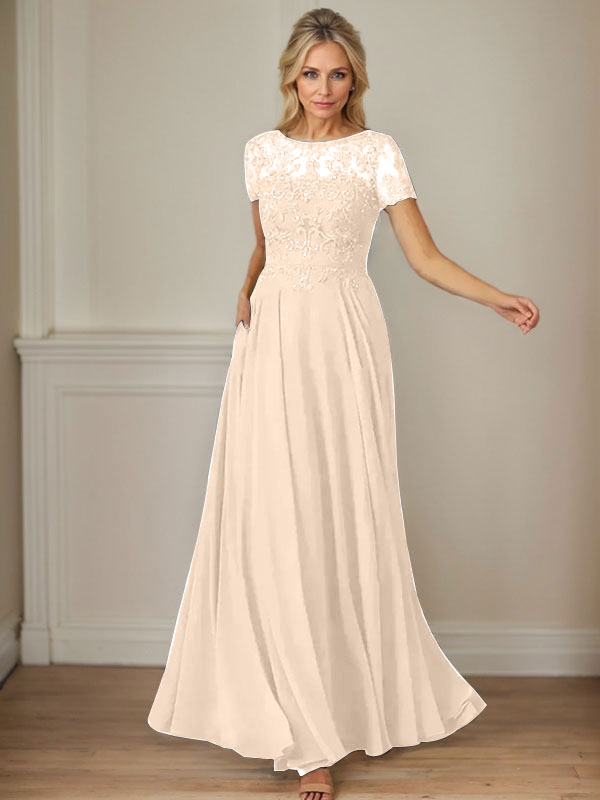 Dunkelblaues A-Linien-Pailletten-Chiffonkleid mit U-Boot-Ausschnitt 