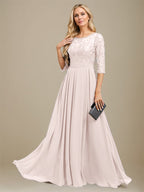 A-Linien-Kleid aus Chiffon mit Paillettenapplikationen und Rundhalsausschnitt, bodenlang, für die Mutter der Braut 