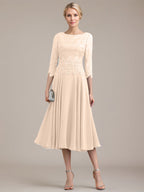 A-Linien-Kleid aus Chiffon mit Rundhalsausschnitt und Teelänge für die Mutter der Braut 