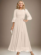 A-Linien-Kleid aus Chiffon mit Rundhalsausschnitt und Schleife, knöchellang, für die Mutter der Braut