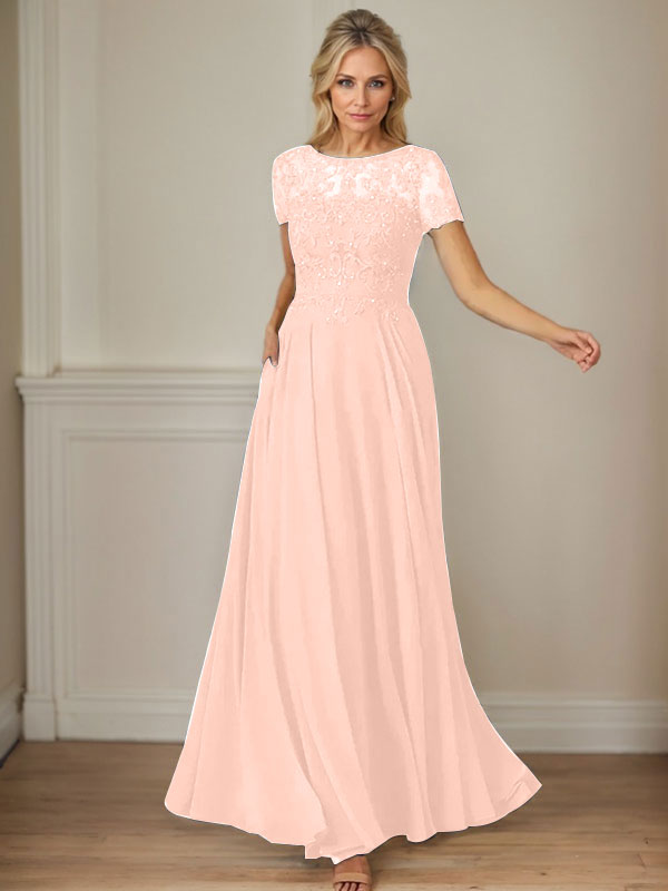 Dunkelblaues A-Linien-Pailletten-Chiffonkleid mit U-Boot-Ausschnitt 