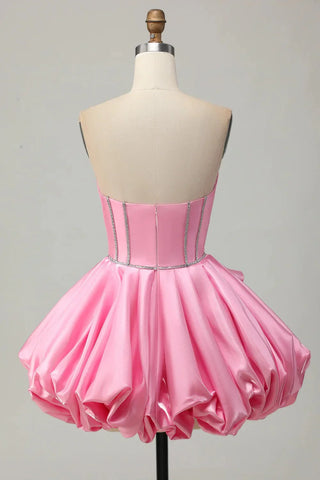 Bodycon Sweetheart Satin Corset Pink Homecoming Dress with Beading