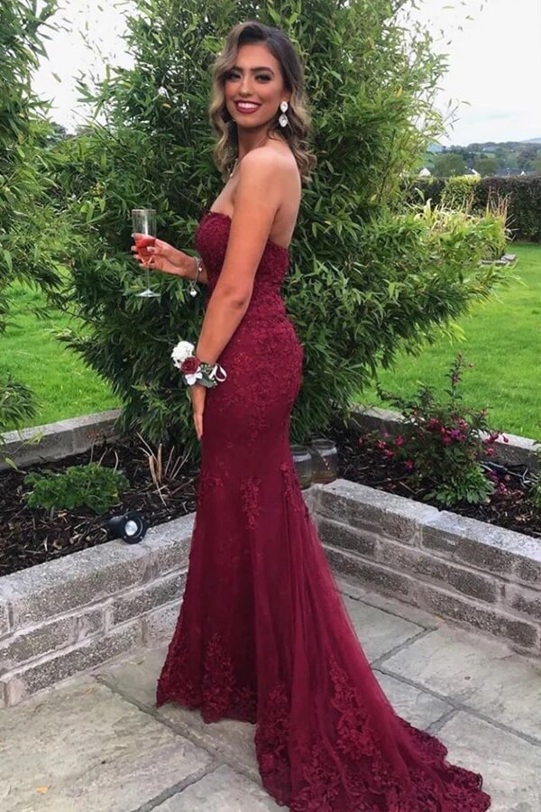 Vestidos de encaje con escote corazón para fiesta de graduación, vestido de noche sin tirantes