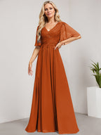 A-Linien-Kleid aus Chiffon mit V-Ausschnitt, bodenlang, mit Pailletten besetzt – ideal für die Mutter der Braut 