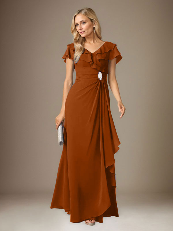 Stormy A-Linien-Chiffonkleid mit V-Ausschnitt und Raffungen 