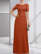 A-Linien-Kleid aus Chiffon mit Pailletten und Rundhalsausschnitt, bodenlang, für die Mutter der Braut