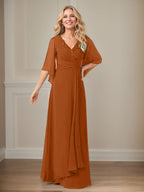 Langes Pailletten-Chiffon-Kleid in A-Linie mit V-Ausschnitt für die Mutter