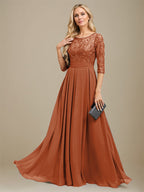 A-Linien-Kleid aus Chiffon mit Paillettenapplikationen und Rundhalsausschnitt, bodenlang, für die Mutter der Braut 