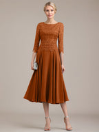A-Linien-Kleid aus Chiffon mit Rundhalsausschnitt und Teelänge für die Mutter der Braut 