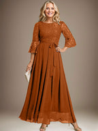 A-Linien-Kleid aus Chiffon mit Rundhalsausschnitt und Schleife, knöchellang, für die Mutter der Braut
