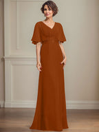 A-Linien-Kleid aus Chiffon mit V-Ausschnitt, bodenlang, für die Mutter der Braut, mit plissierten Paillettenapplikationen und Spitze