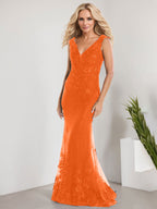 Vestido de novia de gasa con encaje, escote en V y largo hasta el suelo, con apliques de lentejuelas, estilo sirena 