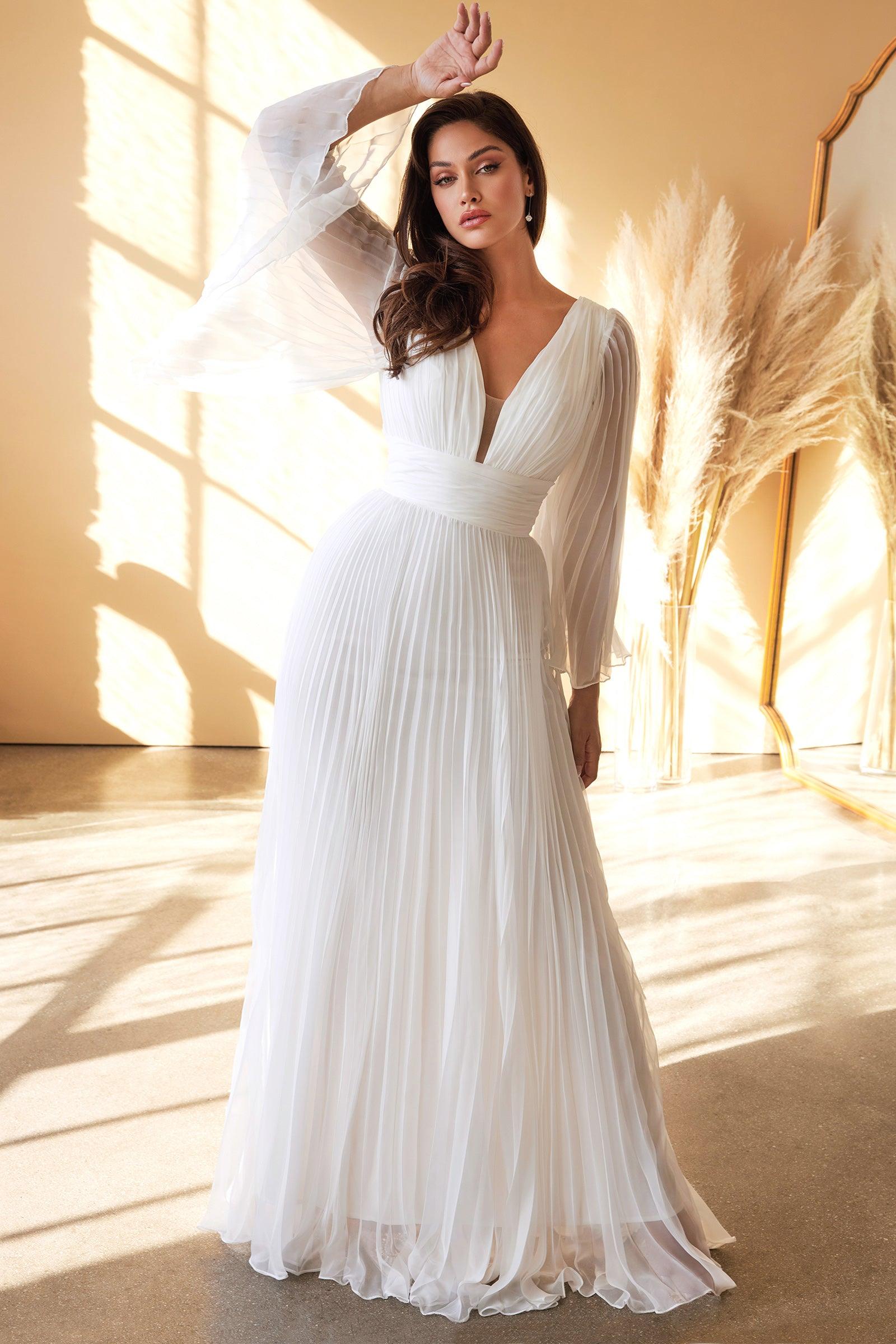 Vestido de novia largo plisado de corte A