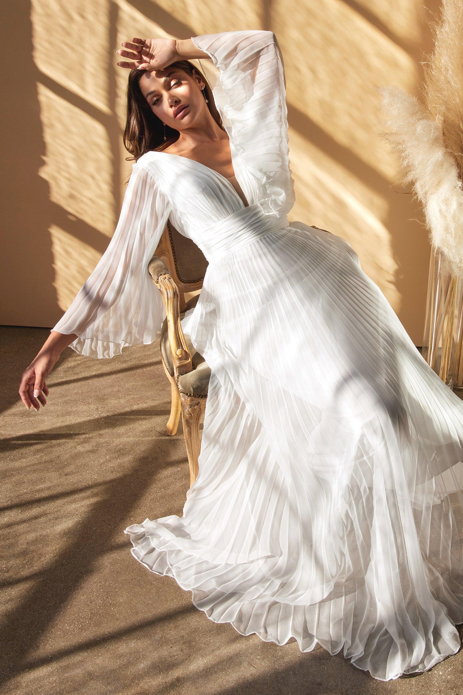 Vestido de novia largo plisado de corte A