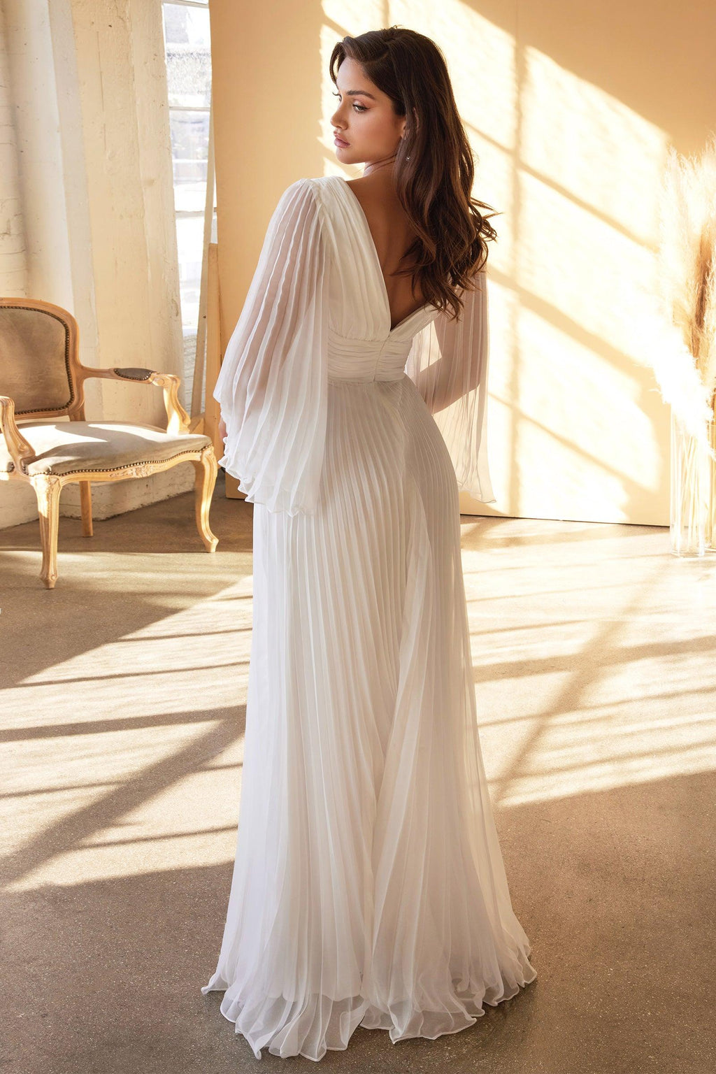 Vestido de novia largo plisado de corte A