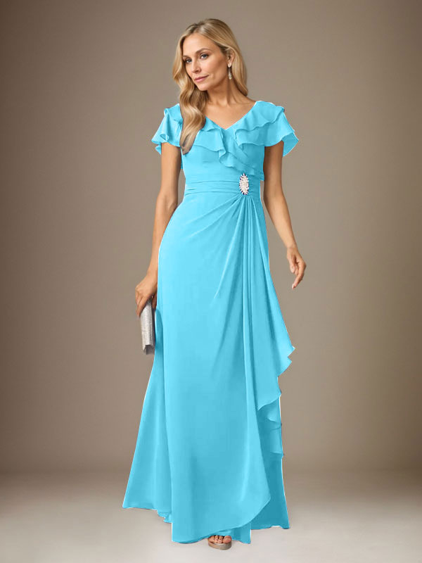 Stormy A-Linien-Chiffonkleid mit V-Ausschnitt und Raffungen 