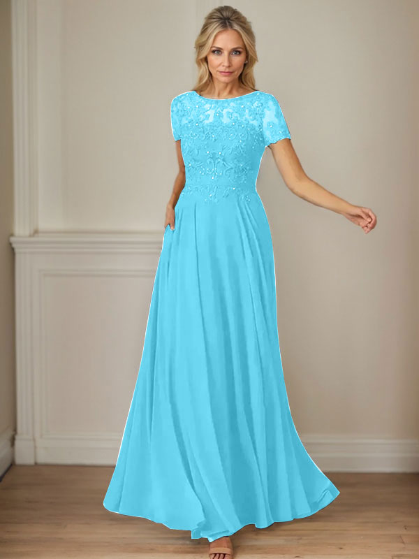 Dunkelblaues A-Linien-Pailletten-Chiffonkleid mit U-Boot-Ausschnitt 