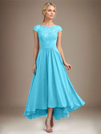 A-Linien-Kleid aus Chiffon mit asymmetrischem, plissiertem Spitzeneinsatz und Illusion-Ausschnitt für die Mutter der Braut 
