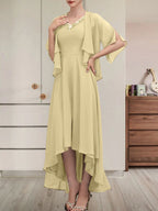 A-Linien-Kleid aus Chiffon mit V-Ausschnitt, asymmetrischem Muster und Perlen- und Paillettenbesatz für die Mutter der Braut