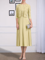 Vestido de gasa para madre de la novia, corte A, escote redondo, largo hasta la rodilla, con pliegues