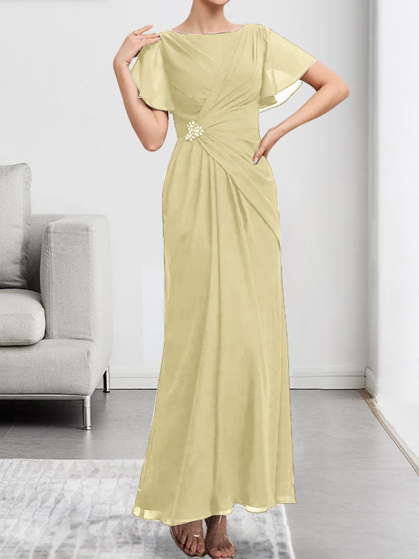 A-Linien-Kleid mit U-Boot-Ausschnitt, Illusion-Detail, Teelänge, Chiffonspitze, Perlenstickerei und Pailletten für die Mutter der Braut