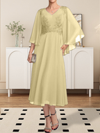 Vestido de gasa con encaje y escote en V, largo hasta la rodilla, para madre de la novia, con lentejuelas y abalorios