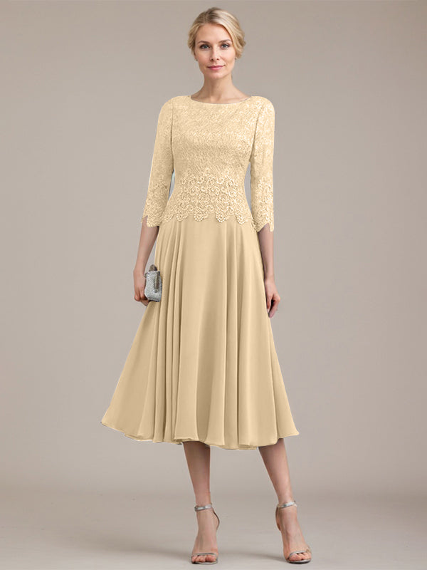 Vestido de gasa con encaje y escote redondo hasta la rodilla para madre de la novia 
