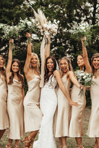 Charming Spaghetti Straps Champagne Silk Satin Bridesmaid Dresses