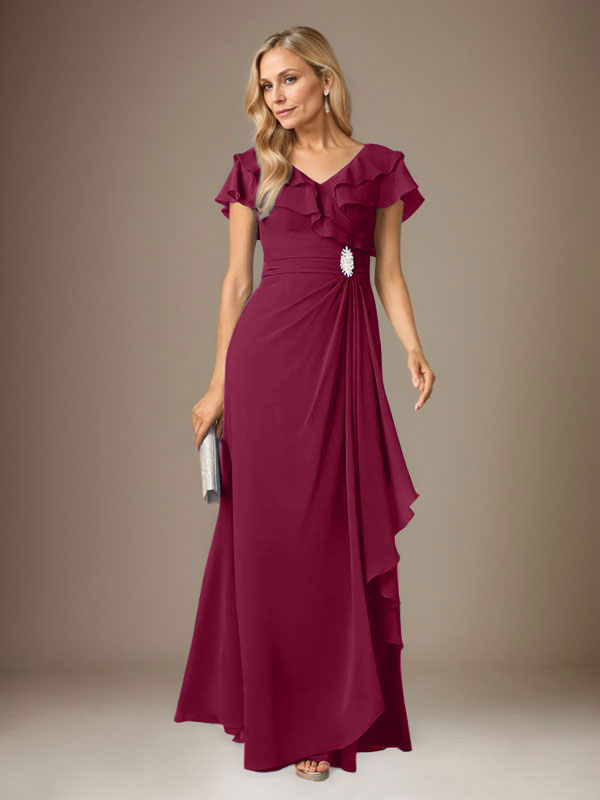 Stormy A-Linien-Chiffonkleid mit V-Ausschnitt und Raffungen 