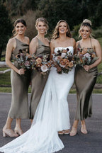 Chic Satin Sheath Bridesmaid Dresses Tea-length Short Gowns