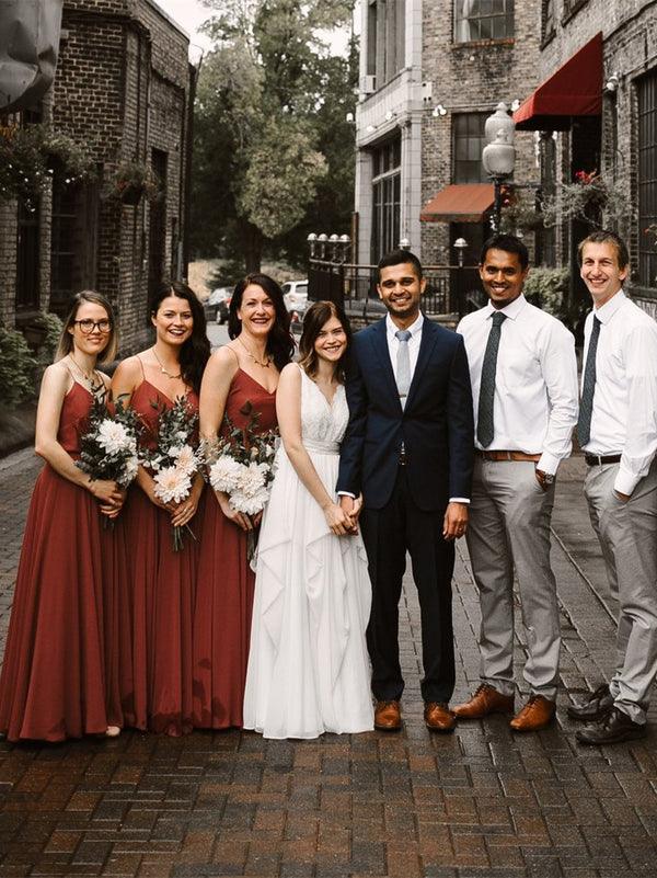 Chiffon Long Bridesmaid Dresses A-line Spaghetti Straps Gowns