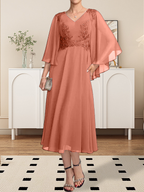 Vestido de gasa con encaje y escote en V, largo hasta la rodilla, para madre de la novia, con lentejuelas y abalorios