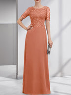 A-Linien-Kleid aus Chiffon mit Pailletten und Rundhalsausschnitt, bodenlang, für die Mutter der Braut