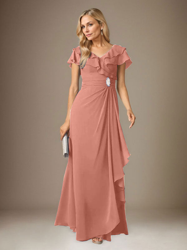 Stormy A-Linien-Chiffonkleid mit V-Ausschnitt und Raffungen 