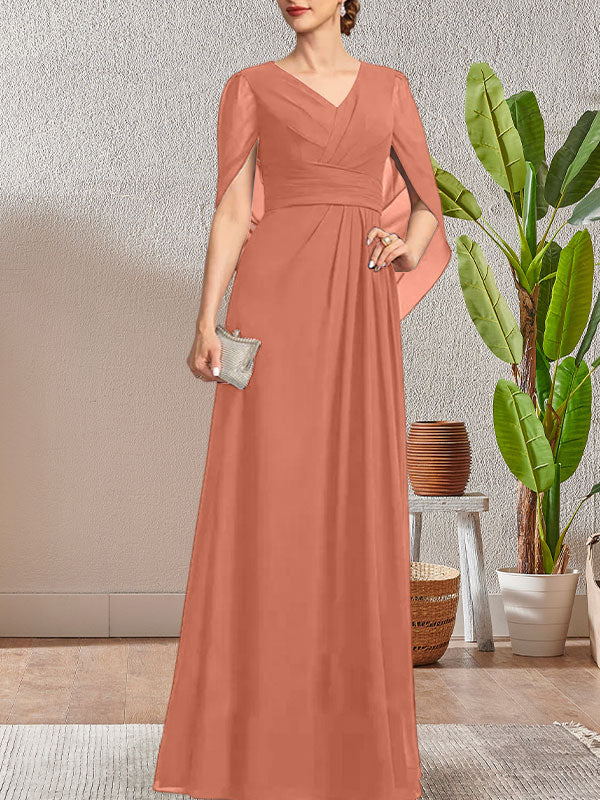 Dunkelblaues, langes A-Linien-Kleid mit V-Ausschnitt für die Mutter der Braut