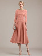 A-Linien-Kleid aus Chiffon mit Rundhalsausschnitt und Teelänge für die Mutter der Braut 