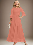 A-Linien-Kleid aus Chiffon mit Rundhalsausschnitt und Schleife, knöchellang, für die Mutter der Braut